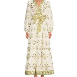 A loves A floral printed long sleeve v-neck self tie maxi